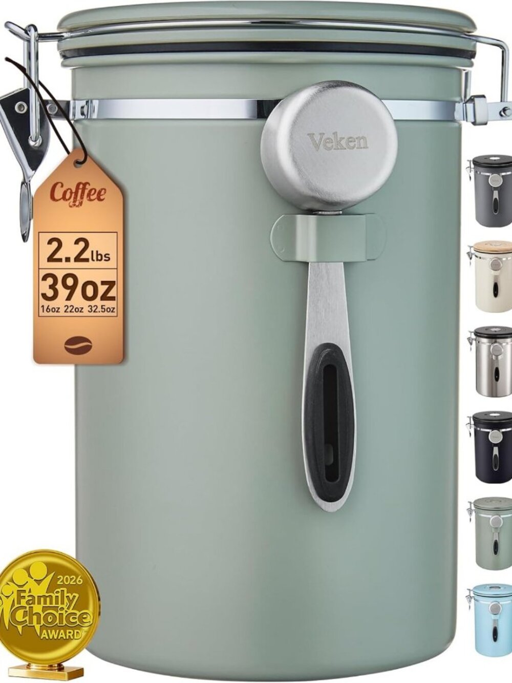 Airtight Coffee Canister 39oz - Large Stainless Steel Storage Container for